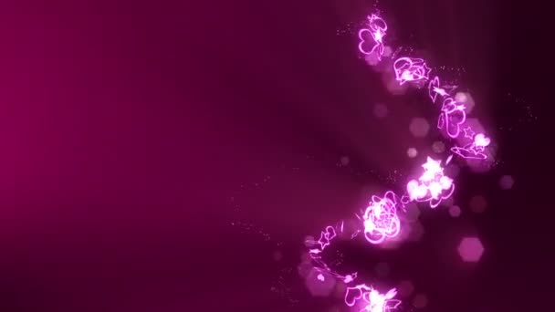 闪耀着明亮的心和星星 爱情与情人节概念 浪漫的夜晚背景粉红色 — 图库视频影像