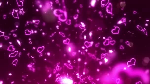 Parkle Corazones Brillantes Estrellas Concepto Amor San Valentín Noche Romántica — Vídeo de stock