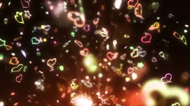 Brilla Cuori Stelle Luminose Amore Concetto San Valentino Serata Romantica — Video Stock