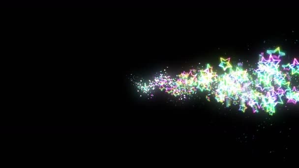 Regenbogensterne Fallen Funkeln Helle Sterne Vielfarbig Abstraktes Regenbogenmuster Schwarzer Hintergrund — Stockvideo
