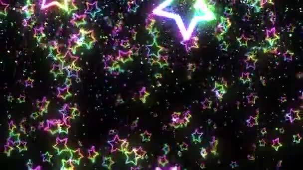 Duhové Hvězdy Padají Jiskřící Hvězda Multicolor Abstraktní Duhový Vzor Černé — Stock video