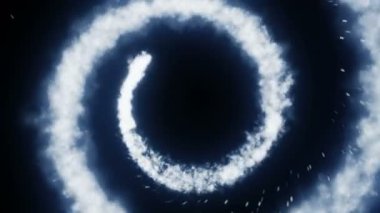 Siyah arka planda uçak dumanı. Hava bulutu havada. Gerçekçi sis veya sis animasyon sütunu.