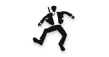 Adam silueti düşen poz. Sinek. Atlamak. Başarısızlık ve başarı iş sembolü. Soyut döngü cg animasyon.