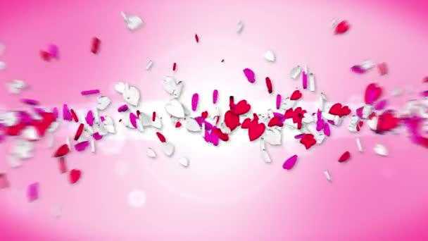 红色背景上飞舞的心 红色和白色的糖果 情人节循环动画 — 图库视频影像