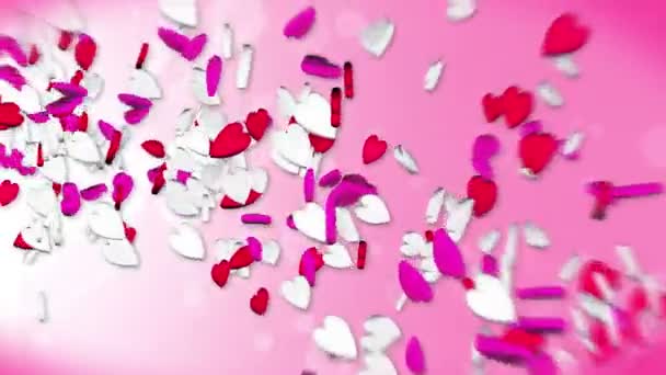 Coeurs Volants Sur Fond Rouge Bonbons Rouges Blancs Animation Boucle — Video