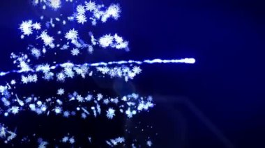 Mavi arka planda parlayan Noel ağacı. Sihirli ağaç rengi. Noel kış aydınlatması. Döngü animasyonu.