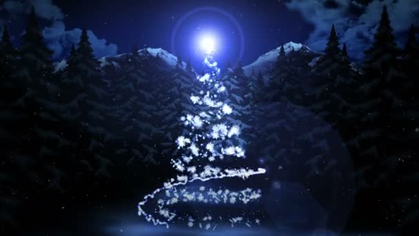 Winterszene Mit Nachthimmel Und Wald Neujahr Schnee Weihnachten Schnee Weihnachtsbaum — Stockvideo