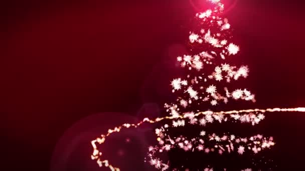 Сияющая Елка Красном Фоне Волшебный Цвет Дерева Рождественское Зимнее Освещение — стоковое видео