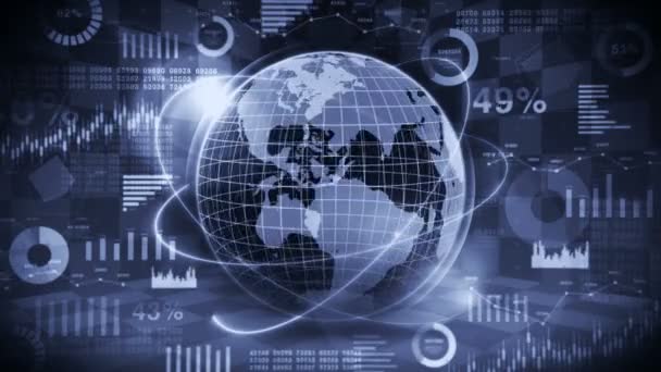 Erde Globus Mit Business Graphen Technologie Erfolgskonzept Diagramme Und Graphen — Stockvideo