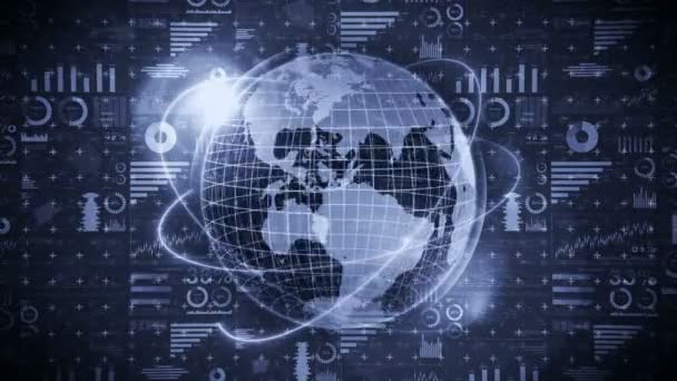 Earth Globe Med Affärsdiagram Teknik Affärsframgång Koncept Diagram Och Grafer — Stockvideo