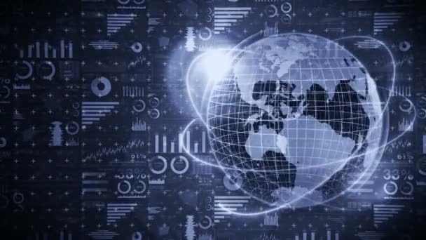 Earth Globe Med Affärsdiagram Teknik Affärsframgång Koncept Diagram Och Grafer — Stockvideo