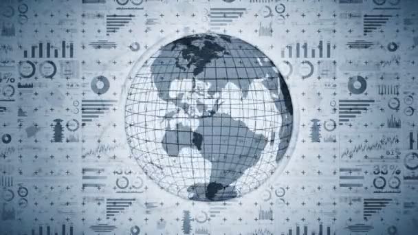 Earth Globe Med Affärsdiagram Teknik Affärsframgång Koncept Diagram Och Grafer — Stockvideo