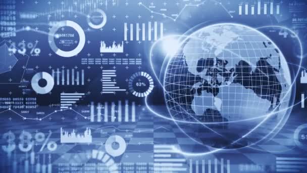 Earth Globe Med Affärsdiagram Teknik Affärsframgång Koncept Diagram Och Grafer — Stockvideo