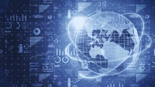 Earth Globe Med Affärsdiagram Teknik Affärsframgång Koncept Diagram Och Grafer — Stockvideo
