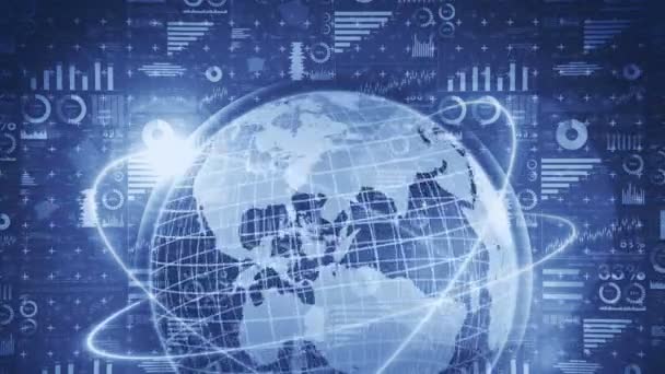 Earth Globe Med Affärsdiagram Teknik Affärsframgång Koncept Diagram Och Grafer — Stockvideo