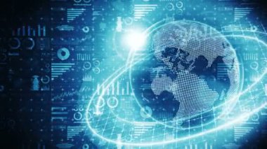 Dünya küre 3d iş grafikleri teknolojisi ile. İş başarısı kavramı. Grafikler ve grafikler siber döngü animasyon. Fütüristik hologram gezegeni dünya.