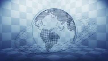 Fütüristik hologram gezegeni dünya. İş başarısı kavramı. Siber döngü animasyonu. Dünya küre 3d iş teknolojisi ile.