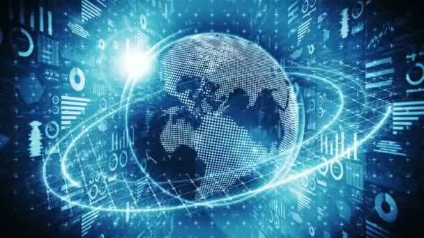 Earth Globe Med Affärsdiagram Teknik Affärsframgång Koncept Diagram Och Grafer — Stockvideo