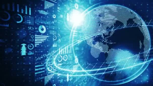 Earth Globe Med Affärsdiagram Teknik Affärsframgång Koncept Diagram Och Grafer — Stockvideo