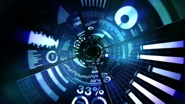 Diagrammes à barres financières et graphiques croissants. Infographie d'entreprise avec profondeur de champ sur fond bleu foncé. Succès, croissance ou progrès des entreprises concepts. Animation en boucle .