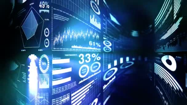 Фінансові Діаграми Графіки Зростання Бізнес Інфографіка Глибиною Різкості Темно Синьому — стокове відео