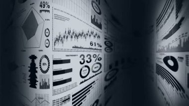 Finansal çubuk grafikler ve büyüyen grafikler. Açık beyaz arka plan üzerinde alan derinliği ile İş infographics. İş başarısı, büyüme veya ilerleme kavramları. Döngü animasyonu.