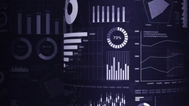 Finansal çubuk grafikler ve büyüyen grafikler. Koyu mavi arka plan üzerinde alan derinliği ile İş infographics. İş başarısı, büyüme veya ilerleme kavramları. Döngü animasyonu.