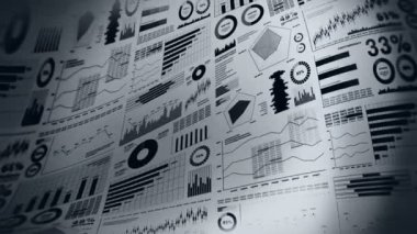 Finansal çubuk grafikler ve büyüyen grafikler. Açık beyaz arka plan üzerinde alan derinliği ile İş infographics. İş başarısı, büyüme veya ilerleme kavramları. Döngü animasyonu.
