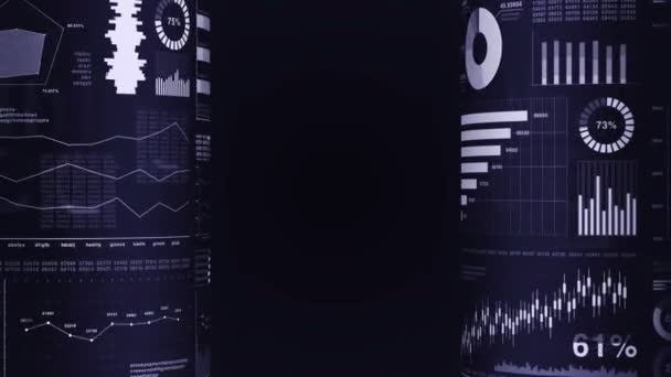Финансовые Столбцы Растущие Графики Инфографика Бизнеса Глубиной Резкости Темно Синем — стоковое видео