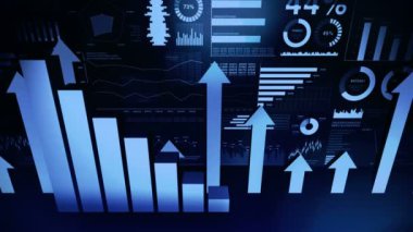 Grafikler için katı geometrik nesneler. Dikdörtgen çubuk grafik Infographics döngü animasyon. Grafikler ve grafikler. İş başarısı kavramı. Veri görselleştirme öğeleri.