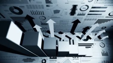 Grafikler için katı geometrik nesneler. Dikdörtgen çubuk grafik Infographics döngü animasyon. Grafikler ve grafikler. İş başarısı kavramı. Veri görselleştirme öğeleri.