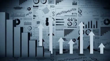 Grafikler için katı geometrik nesneler. Dikdörtgen çubuk grafik Infographics döngü animasyon. Grafikler ve grafikler. İş başarısı kavramı. Veri görselleştirme öğeleri.