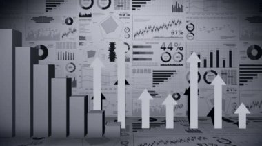 Grafikler için katı geometrik nesneler. Dikdörtgen çubuk grafik Infographics döngü animasyon. Grafikler ve grafikler. İş başarısı kavramı. Veri görselleştirme öğeleri.