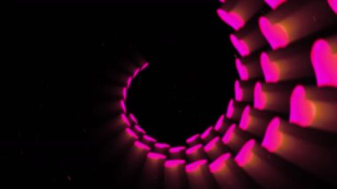 Kırmızı kalp şekli döngü animasyon. Parlayan neon kalplerin silueti. Uçan fütüristik modern kalpler. Kırmızı canlı renk.