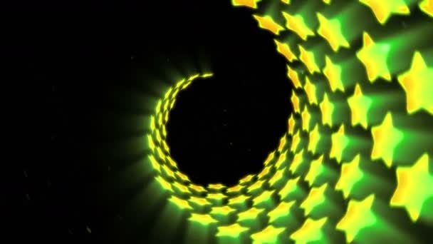 黄色霓虹灯星形 发光线 虚拟现实隧道 飞行未来派现代之星 循环动画 — 图库视频影像