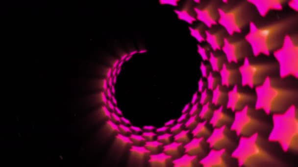 红色霓虹灯星形 发光线 虚拟现实隧道 飞行未来派现代之星 循环动画 — 图库视频影像