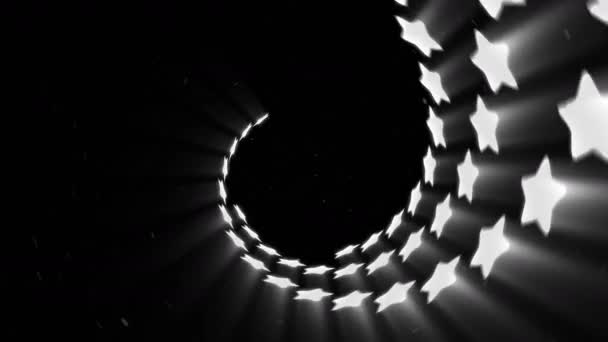 白いネオンスターの形 光る線 バーチャルリアリティトンネル 未来的な近代的な星を飛ぶ ループ アニメーション — ストック動画