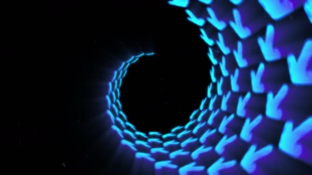 蓝色发光的霓虹灯箭头 飞行未来派现代箭头 通信技术照明隧道 循环动画 — 图库视频影像