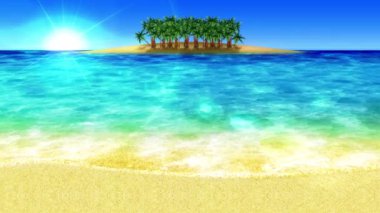 Kıyıya dalga dalga dalga gibi vuruyor. Lüks yaz tatili konsepti. Mavi deniz suyu yla dolu bir ada. Döngü animasyonu.