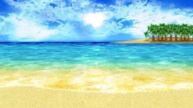 Kıyıya dalga dalga dalga gibi vuruyor. Lüks yaz tatili konsepti. Mavi deniz suyu yla dolu bir ada. Döngü animasyonu.