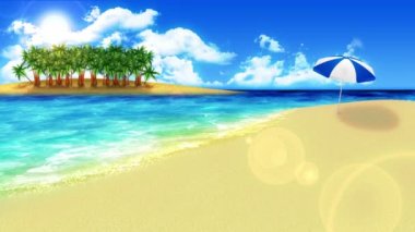 Kıyıya dalga dalga dalga gibi vuruyor. Lüks yaz tatili konsepti. Mavi deniz suyu yla dolu bir ada. Döngü animasyonu.