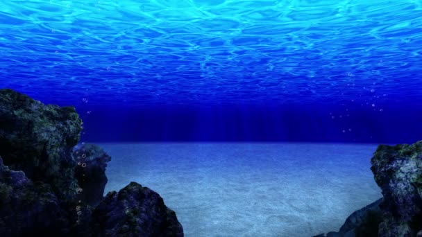 潜入大海 在深蓝色的海洋中水下查看阳光和气泡 豪华暑假理念 循环动画 — 图库视频影像