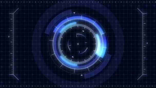 未来游戏目标 瞄准和军事 狙击武器的目标霓虹灯数字显示 未来的雷达屏幕 技术理念 相机录制取景器 游戏控制接口元素 — 图库视频影像