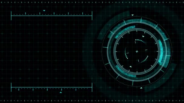 未来游戏目标 瞄准和军事 狙击武器的目标霓虹灯数字显示 未来的雷达屏幕 技术理念 相机录制取景器 游戏控制接口元素 — 图库视频影像