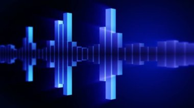 Ses mavi dalga animasyon. Ekolayzırdan ses dalgası. Nabız müzik çalar. Fütüristik dijital ses dalgası konsepti. Döngü arka planı.