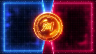 Fütüristik spor oyunu döngü animasyon. Savaş geçmişine karşı. Radar neon ekran. Çince karakter 