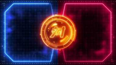 Fütüristik spor oyunu döngü animasyon. Savaş geçmişine karşı. Radar neon ekran. Çince karakter 