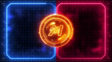 Fütüristik spor oyunu döngü animasyon. Savaş geçmişine karşı. Radar neon ekran. Çince karakter 