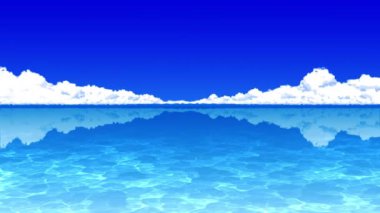 Mavi gökyüzü arka plan üzerinde kümülonimbus bulutlar. Denizin üzerinde gök gürültülü bulutlar. Cg döngü animasyonu.