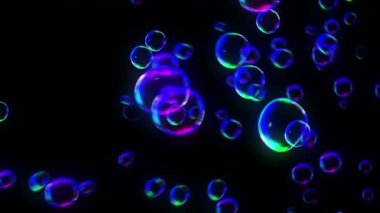 Şeffaf su arka plan üzerinde Gökkuşağı kabarcık. Siyah arka planda hava kabarcığı.